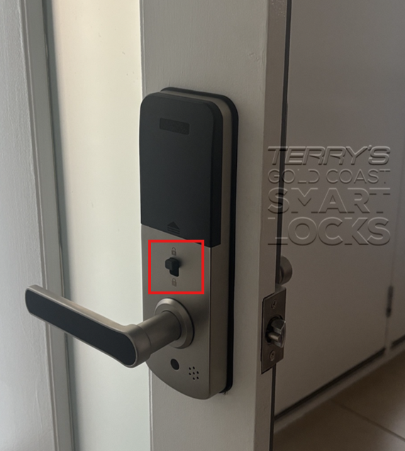 Internal snib engaged on a smart lock — Secure Lock mode active